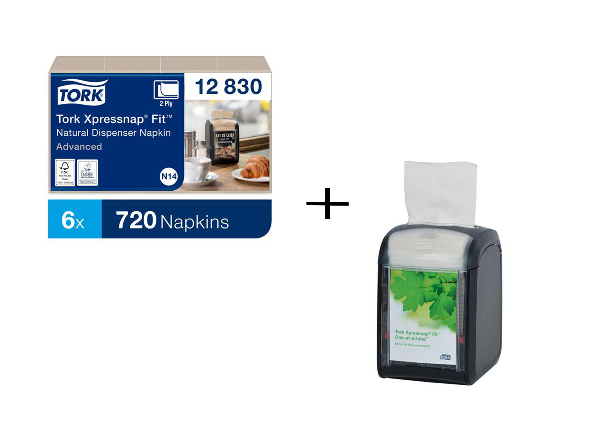 Dispenserservett Tork Xpressnap N14 Natur + Dispenser - Paket